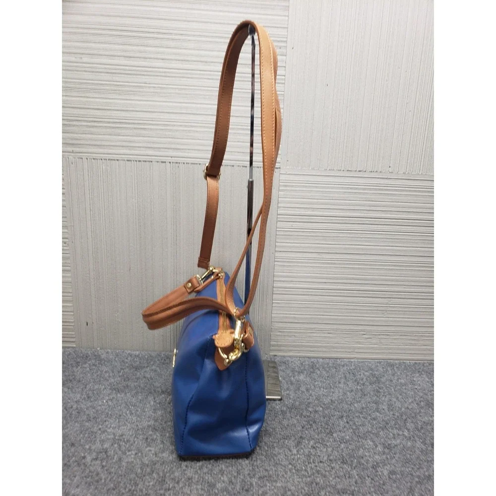 Valentina Women Handbag Blue Brown Zip Detachable Strap Lined‎ Inner Pocket City